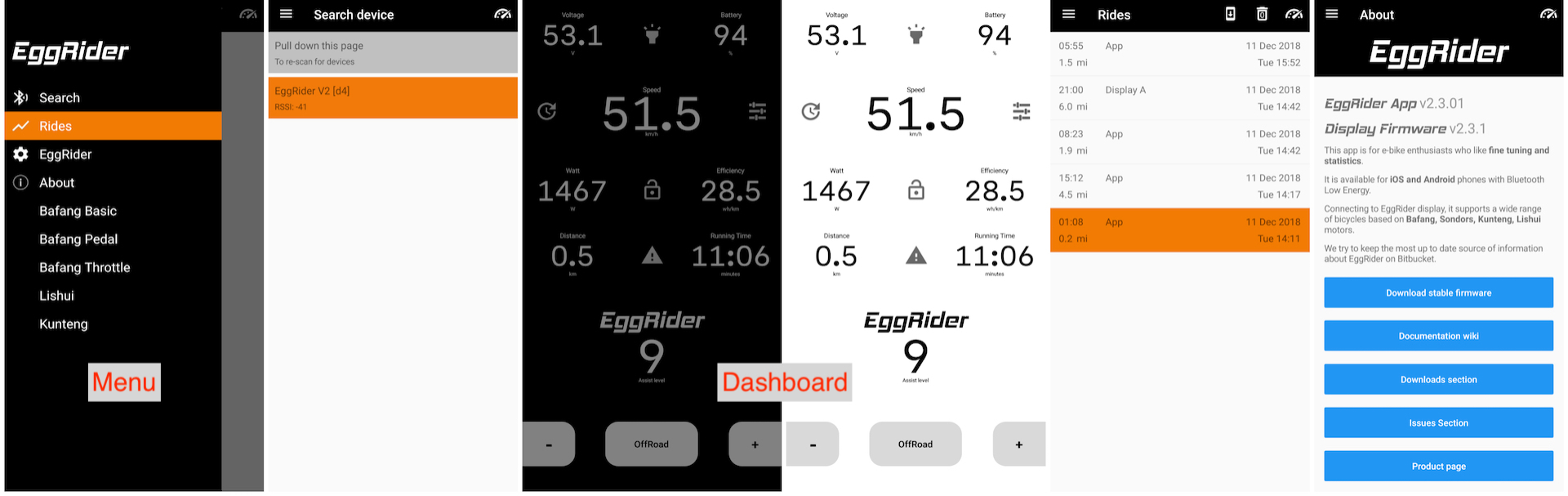EggRider app overview main pages EggRider app overview main pages