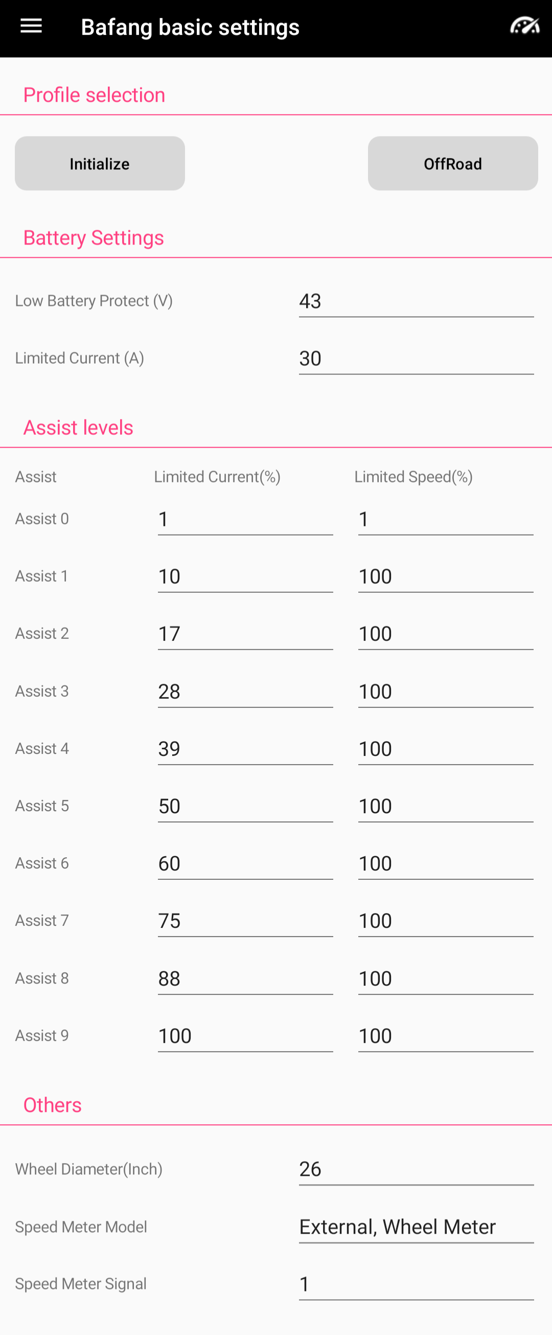 Bafang BBSHD basic off settings Bafang BBSHD basic off
