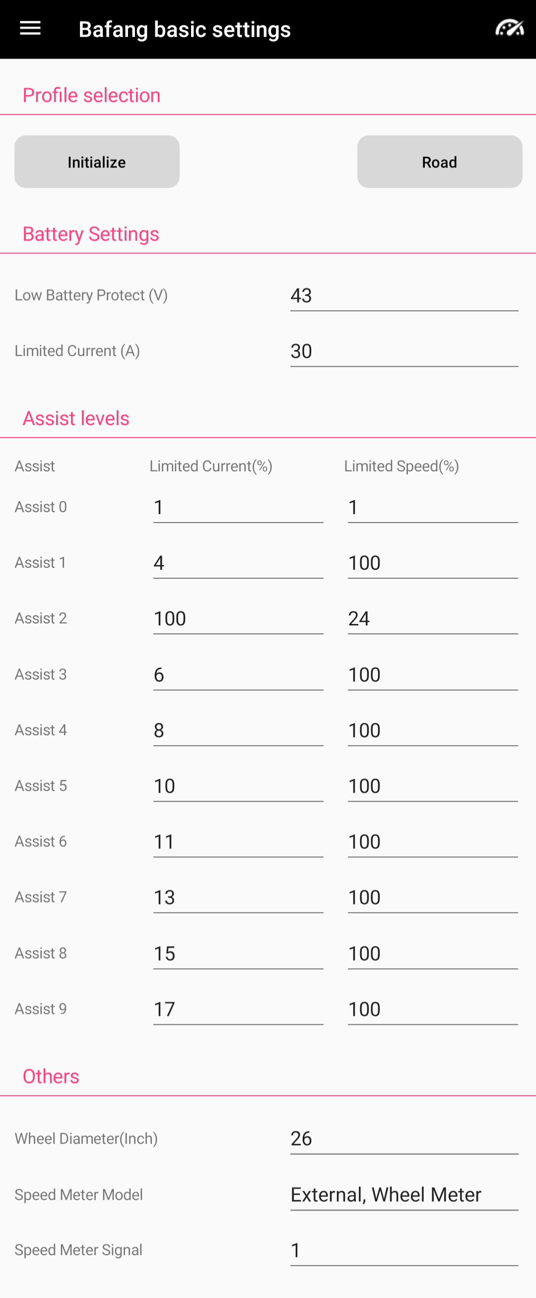 Bafang BBSHD basic road settings Bafang BBSHD basic road