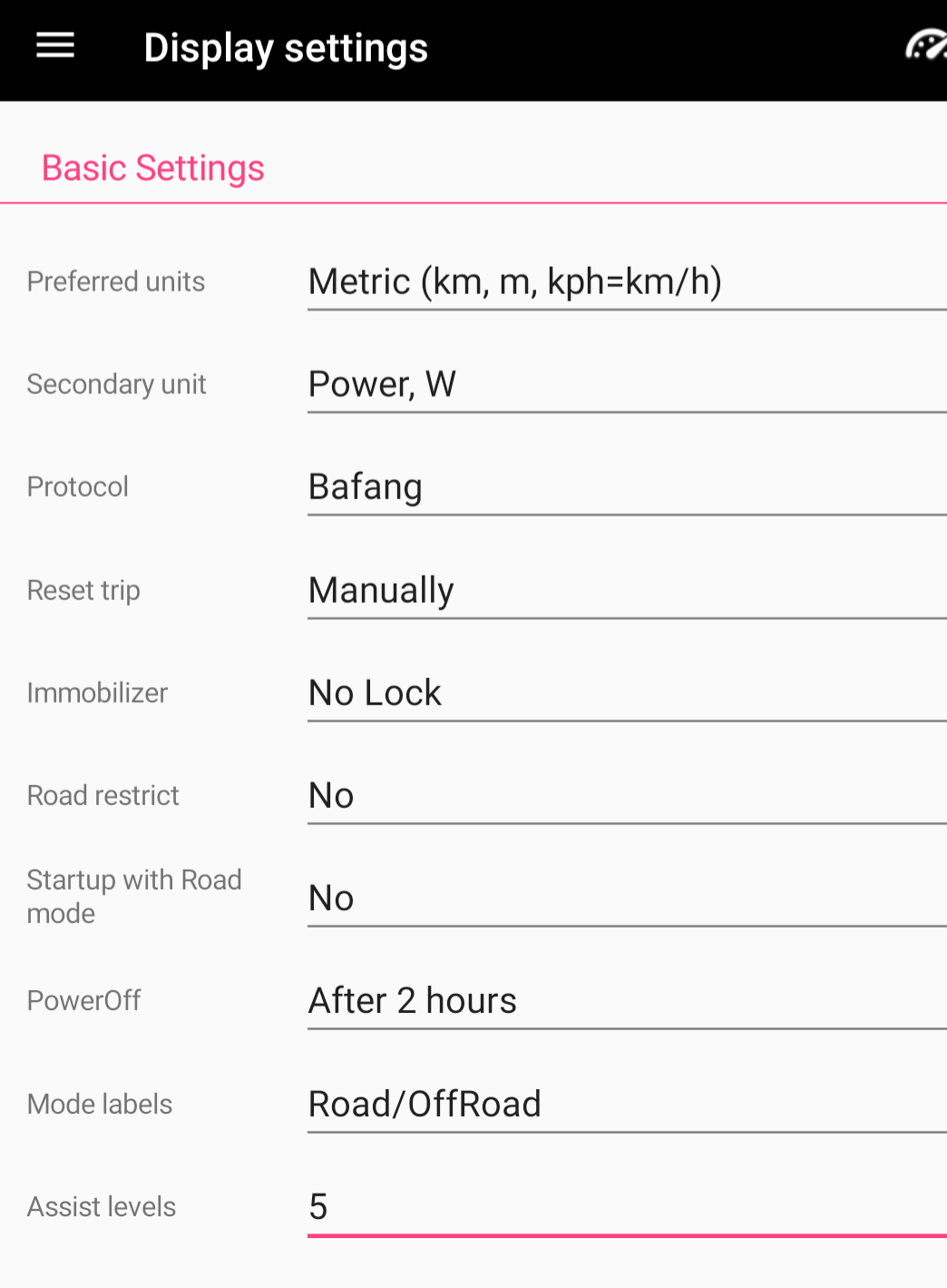 Bafang BBSHD dis road settings Bafang BBSHD dis road