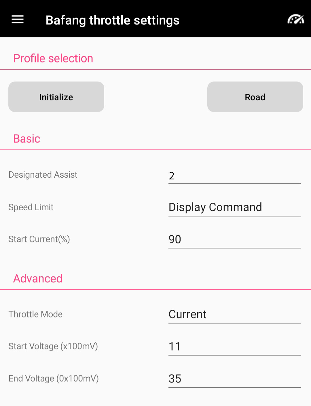 Bafang BBSHD throttle road settings Bafang BBSHD throttle road