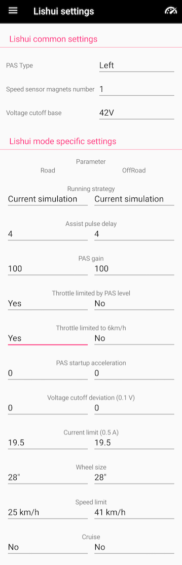 EggRider V2 Rad Wagon lishui settings screenshot RadWagon EggRider Lishui settings