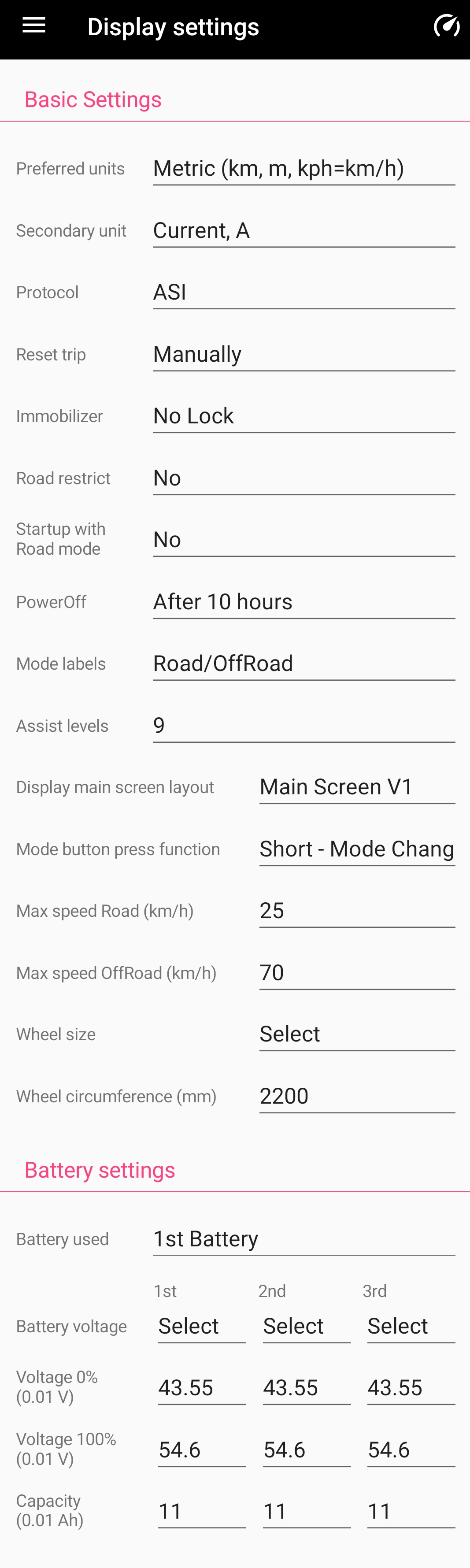EggRider Radv2 display settings EggRider Radv2 display settings