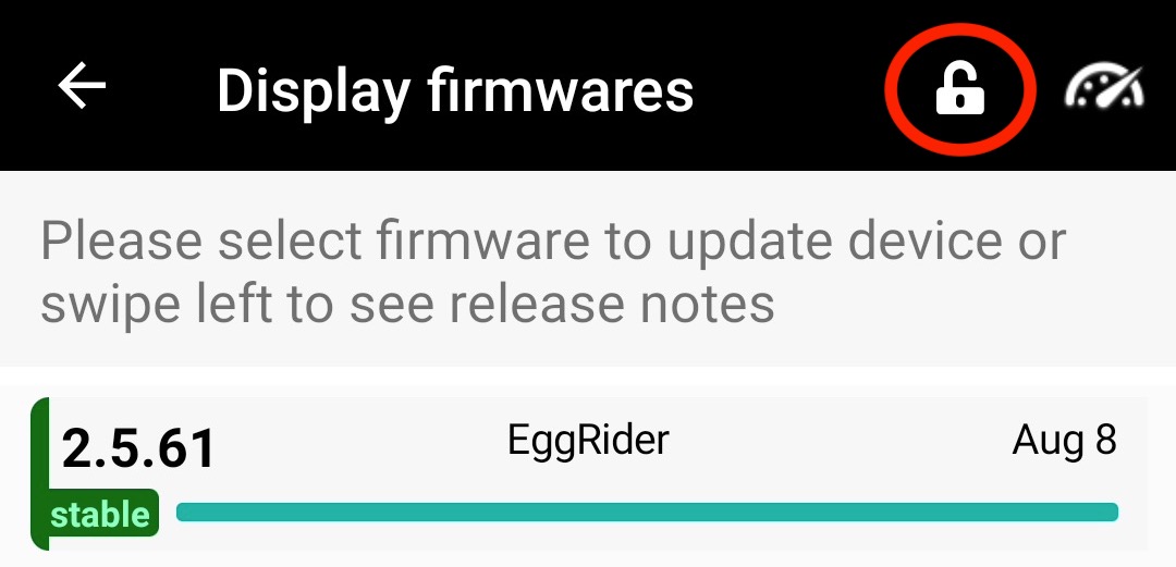 Eggrider firmware update unlock button EggRider fw update unlock button